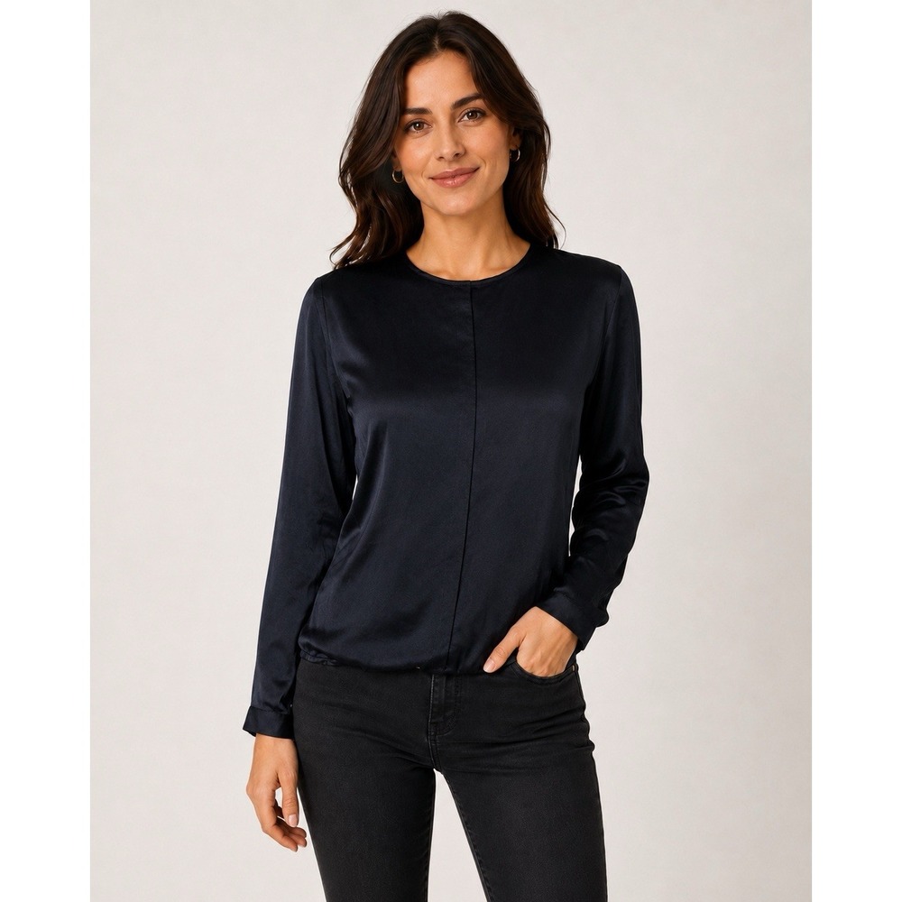 Vince Black Silk Blouse Long Sleeve Minimalist Quiet Luxury Small V470611792